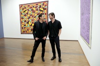 VIENNA, AUSTRIA - JUNE 02: Adrien Brody and Michiel Huisman pose in the Keith Haring exhibition at Albertina on June 2, 2018 in Vienna, Austria. The visit is part of the Life Ball, an annual charity event that raises funds for HIV & AIDS projects and celebrates its 25th anniversary this year at Vienna's City Hall. (Photo by Andreas Rentz/Life Ball 2018/Getty Images)